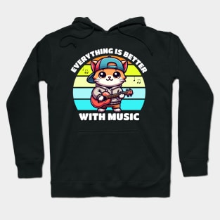 Cartoon Cat Everything Is Better With Music Hoodie